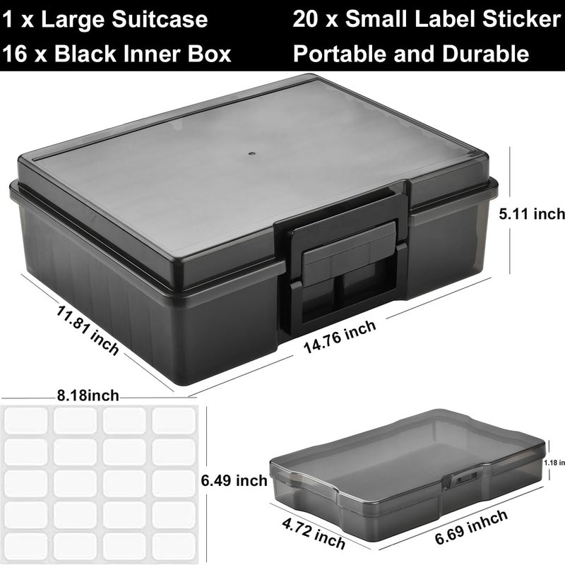 Haundry Photo Storage Box with 16 Inner 4" x 6" Photo Case, Portable Storage Organizer with Handle Craft Keeper for Picture, Stickers, Stamps, Screws, Hair Clips, Black - Image 2